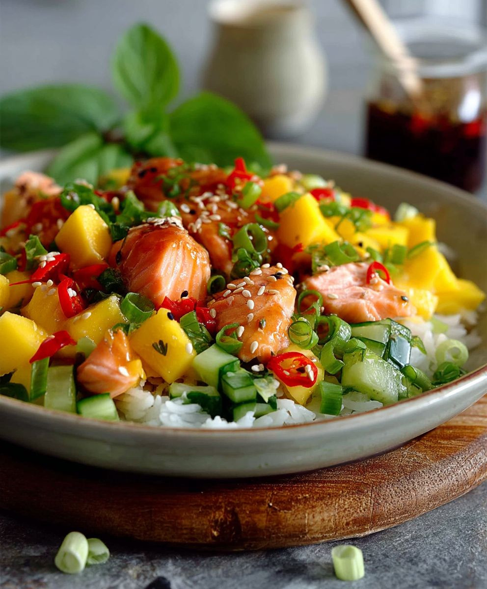 Reissalat mit Lachs Mango