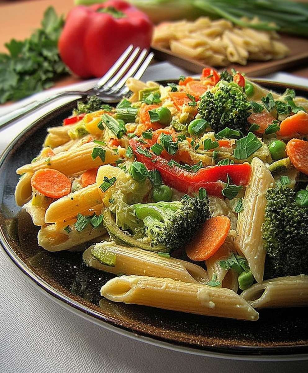 Leichte Gemüse Nudelpfanne vegetarisch