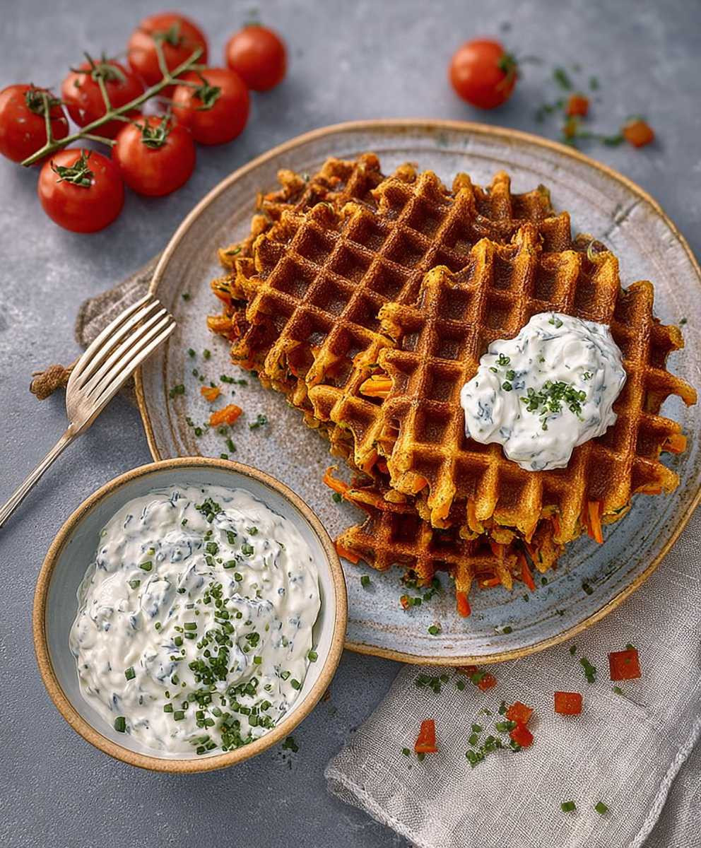 Knusprige Gemüsewaffeln mit Kräuterquark