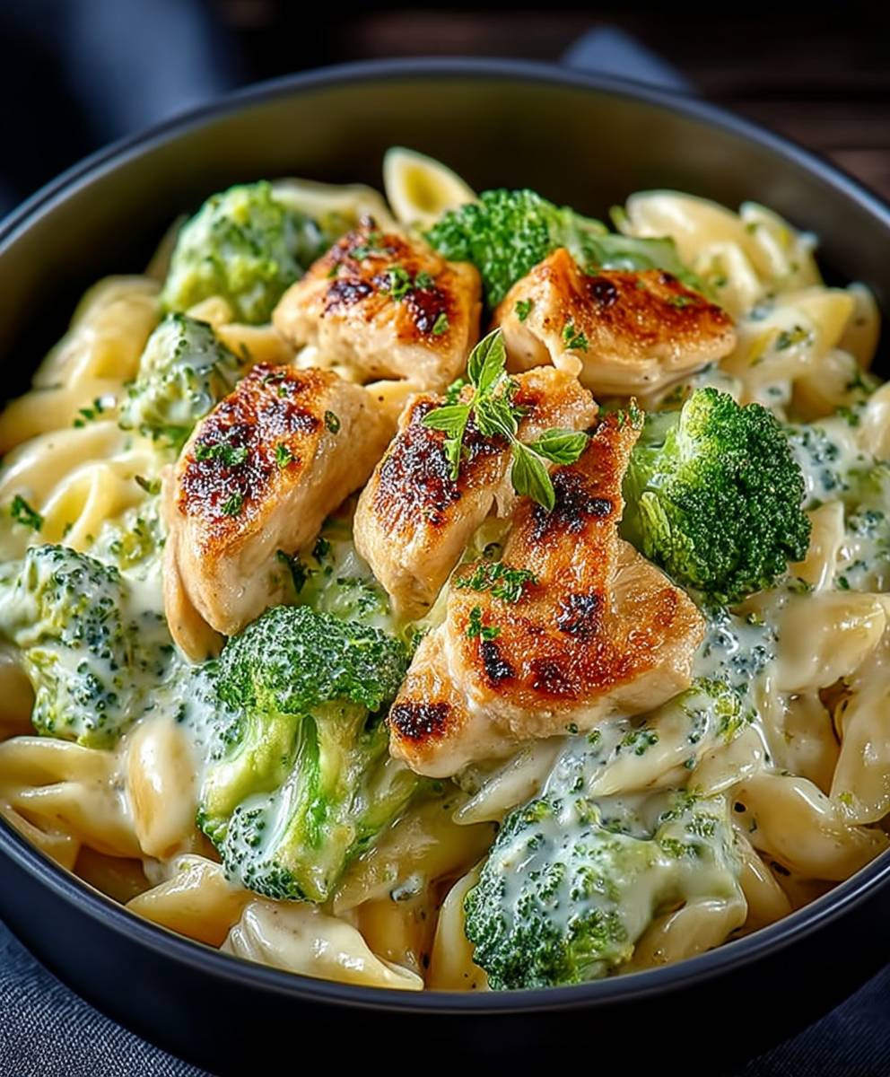 Cremige Hähnchen Brokkoli Pasta