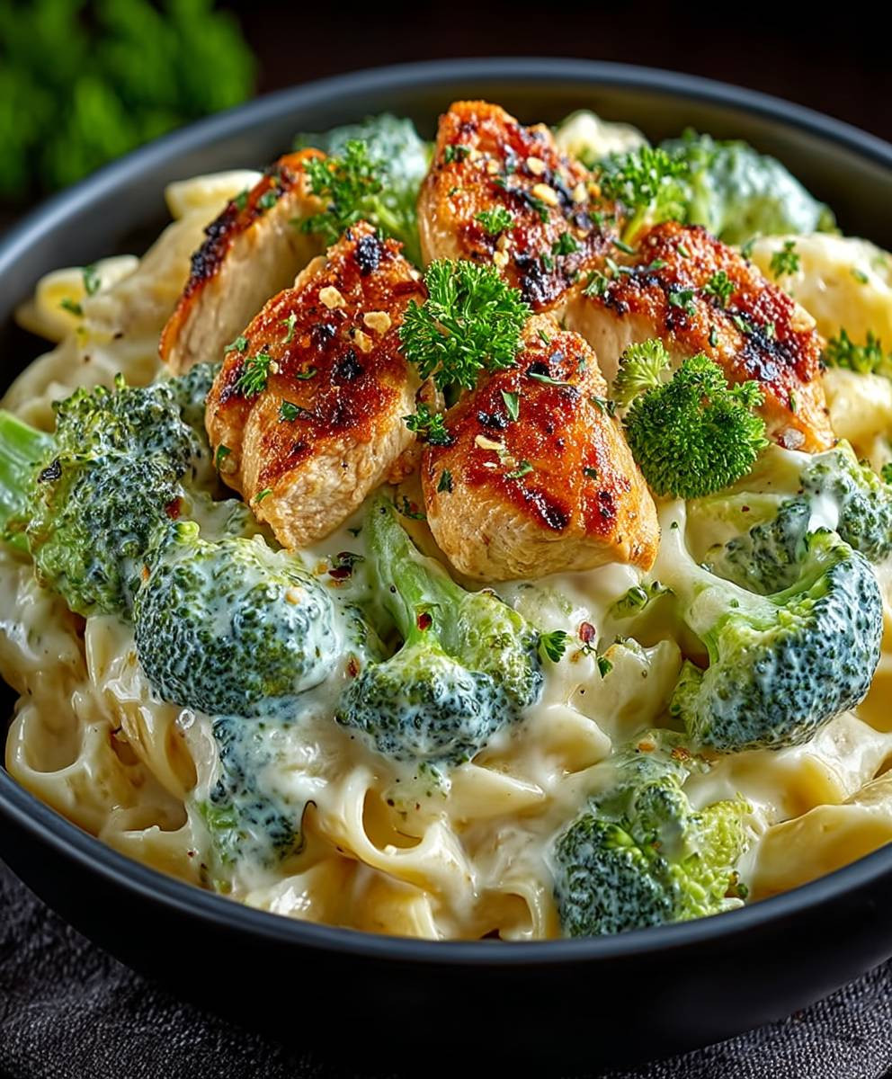 Cremige Hähnchen Brokkoli Pasta