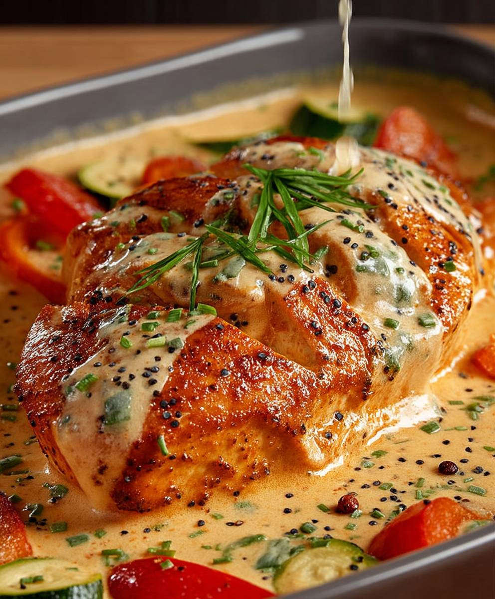 Hähnchenbrust Frischkäsesoße Paprika Zucchini