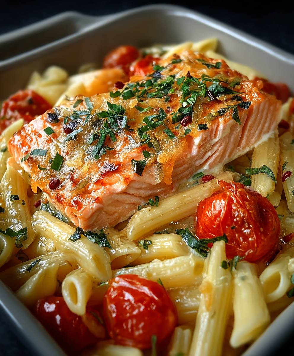 Ofen Lachs Pasta Tomaten