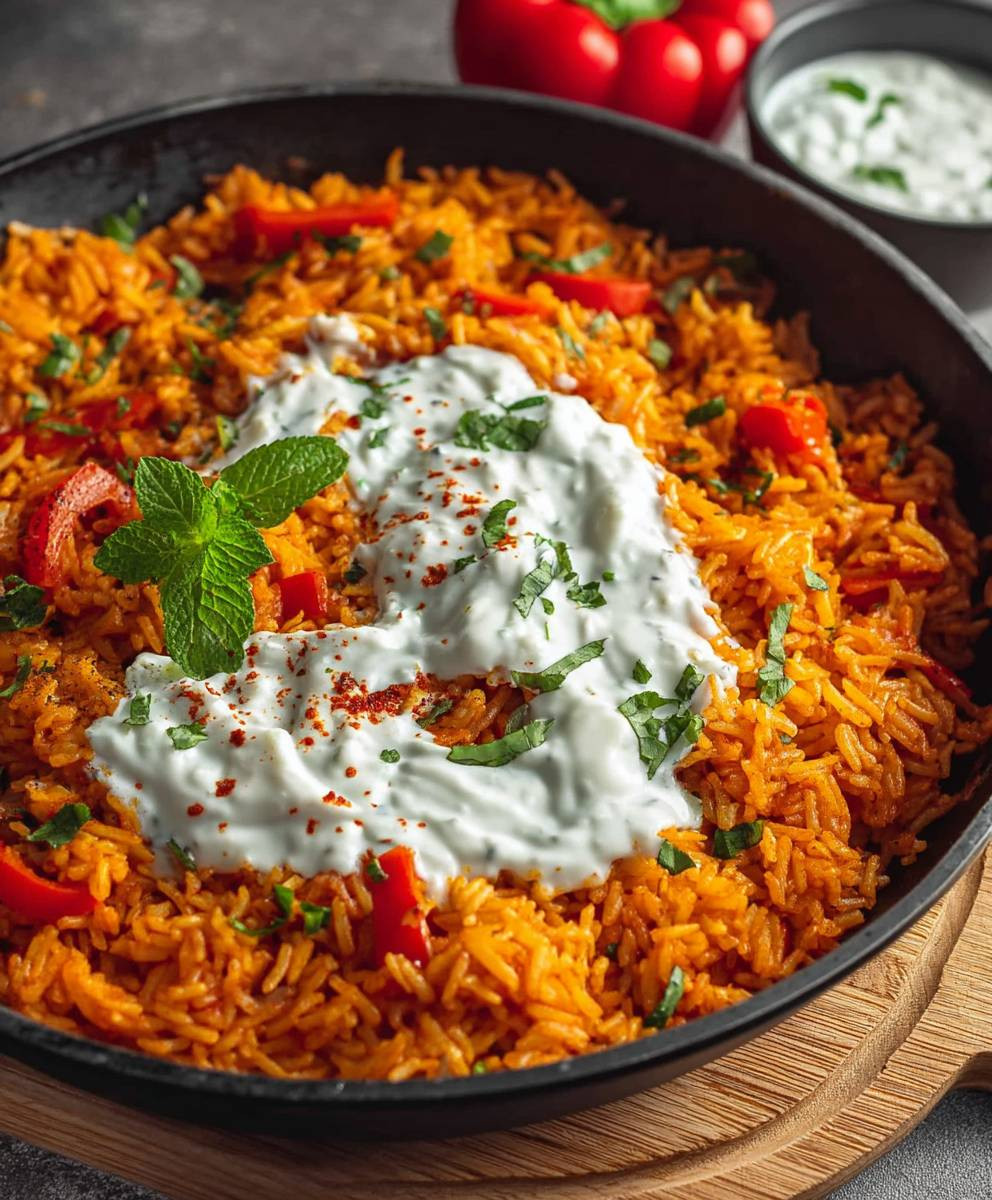 Paprika Reis Pfanne Joghurtsoße