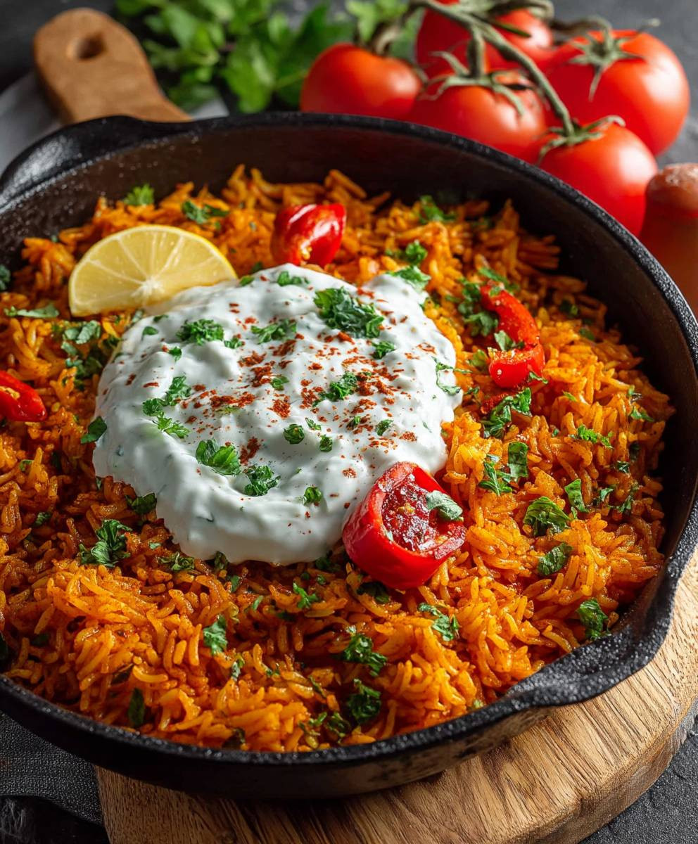 Paprika Reis Pfanne Joghurtsoße