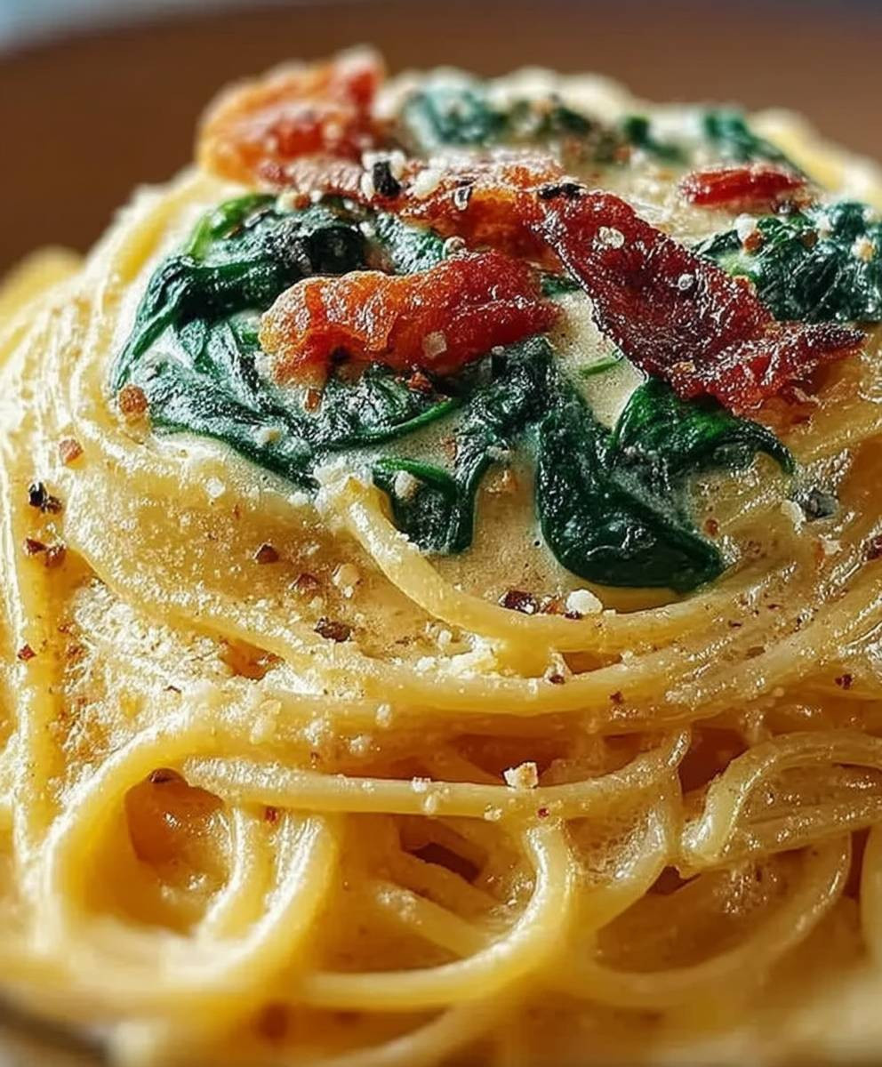 Spaghetti Spinat Frischkäse Sauce