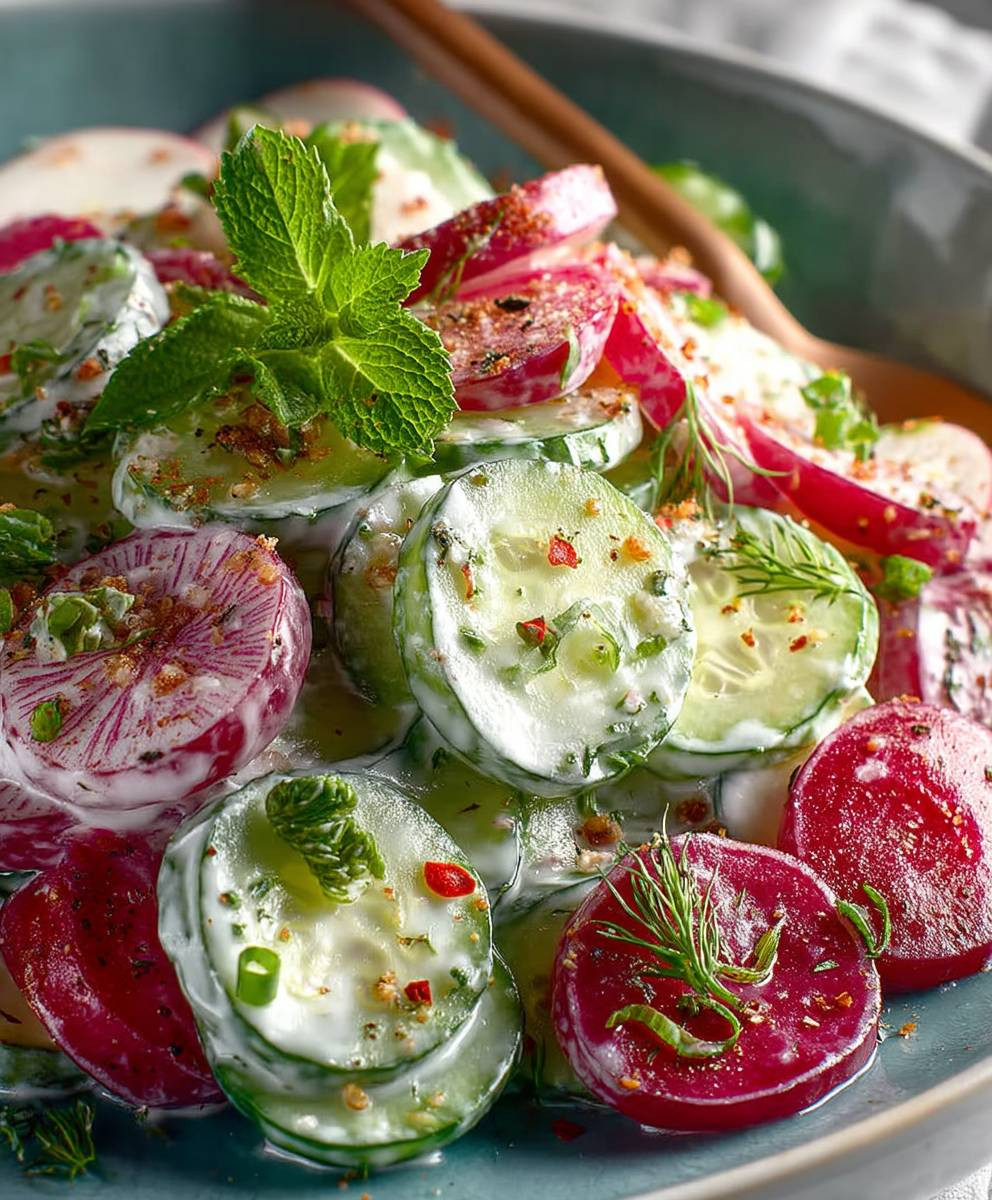 Gurkensalat mit Radieschen