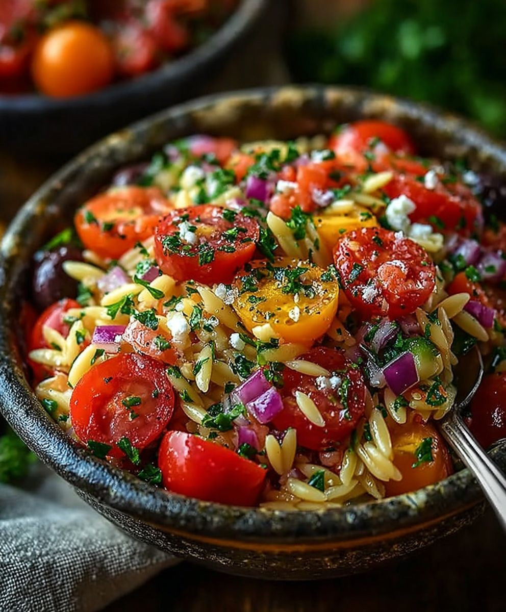 Mediterraner Orzo Salat Sommer