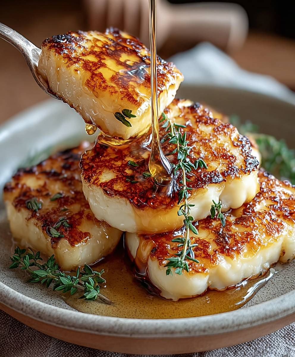 Goldener Halloumi mit Honig Thymian
