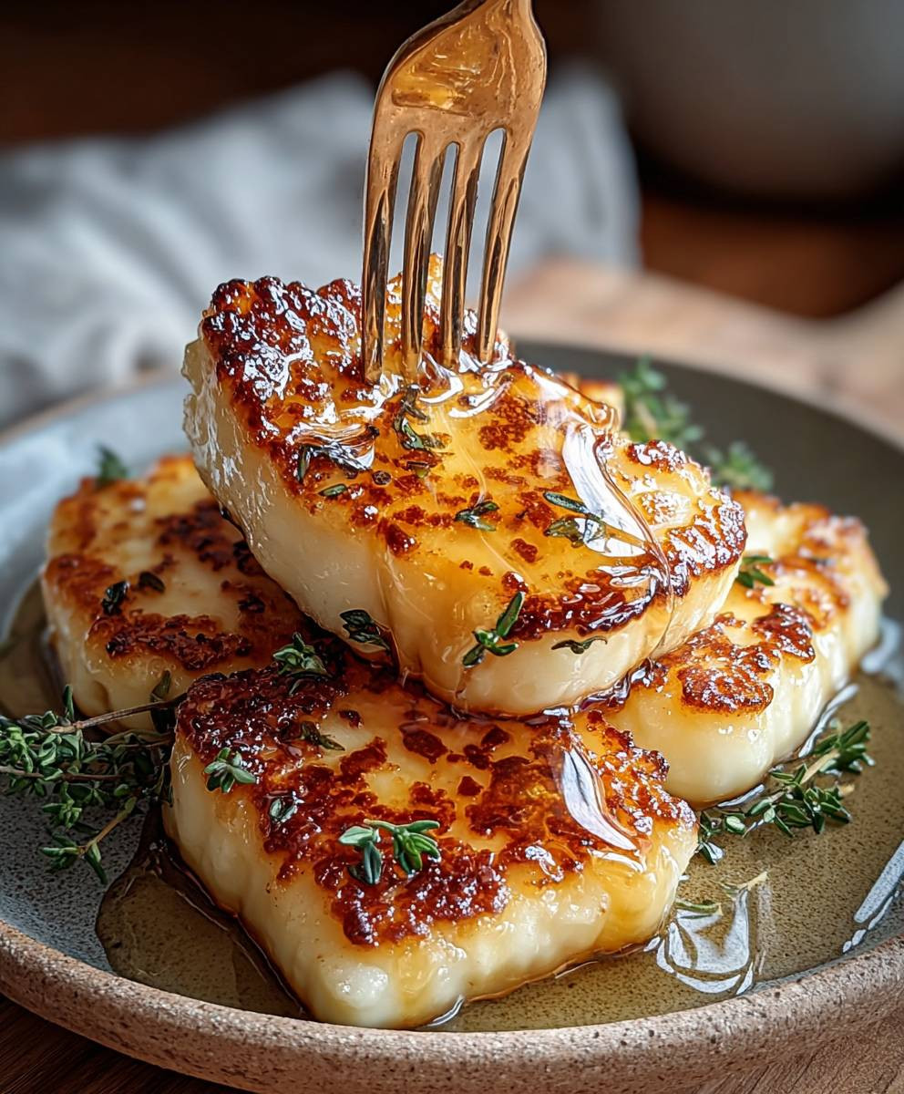 Goldener Halloumi mit Honig Thymian