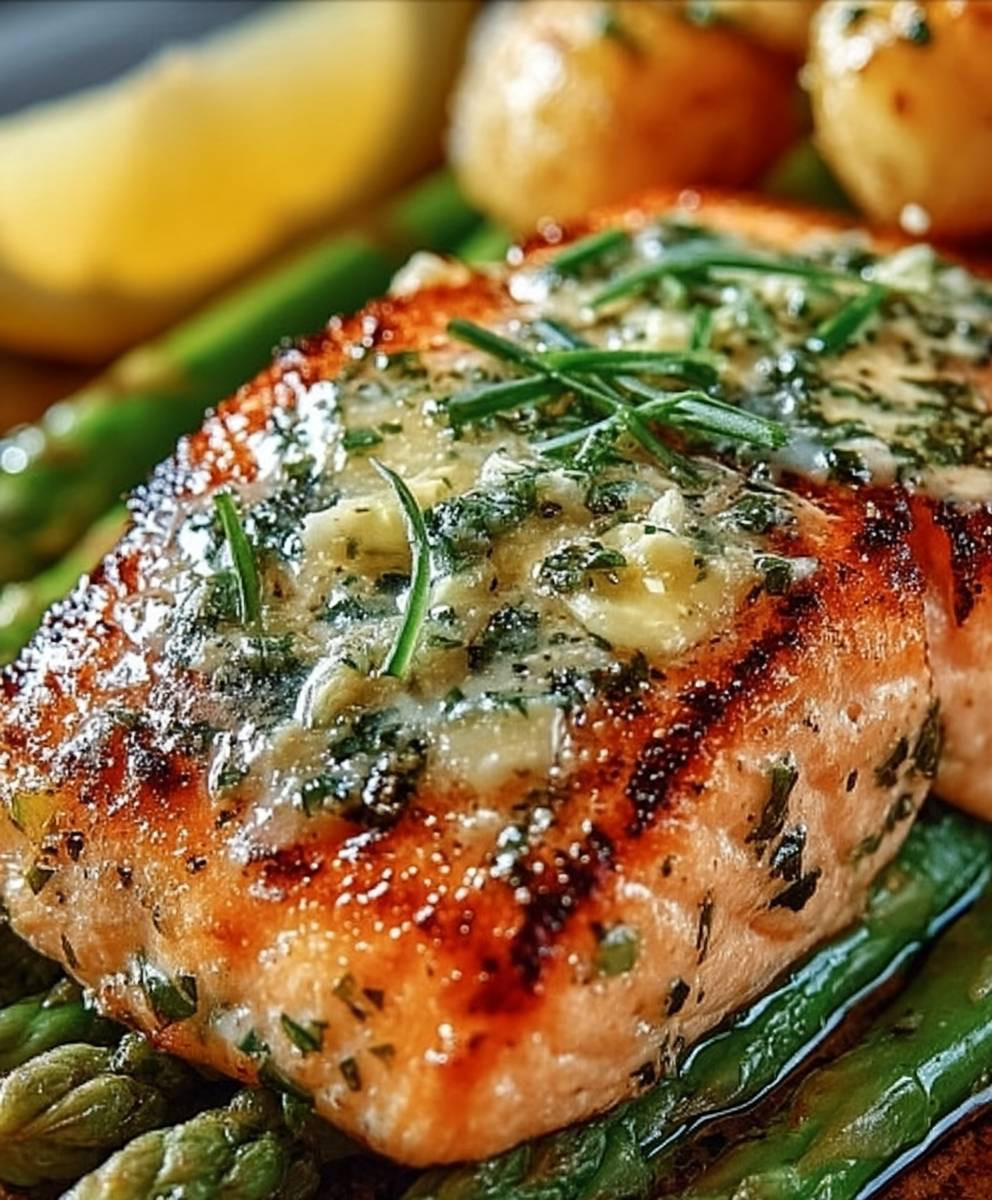 Lachs mit Knoblauchbutter Spargel