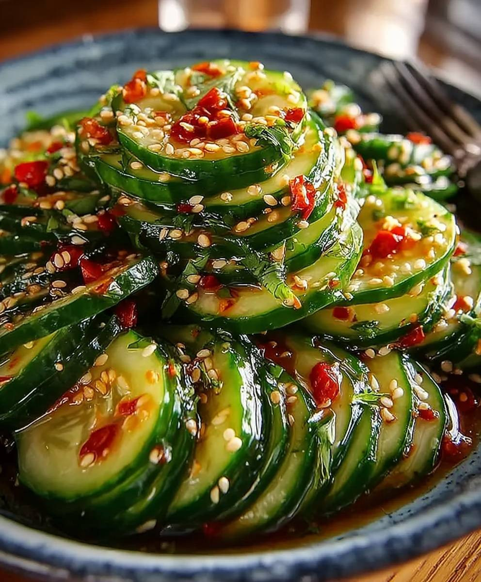 Asiatischer Gurkensalat Chili Sesam