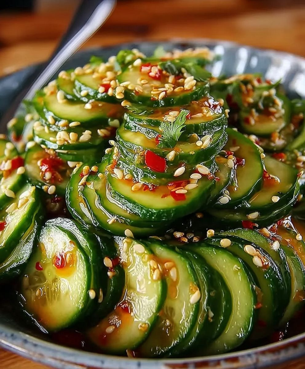 Asiatischer Gurkensalat Chili Sesam