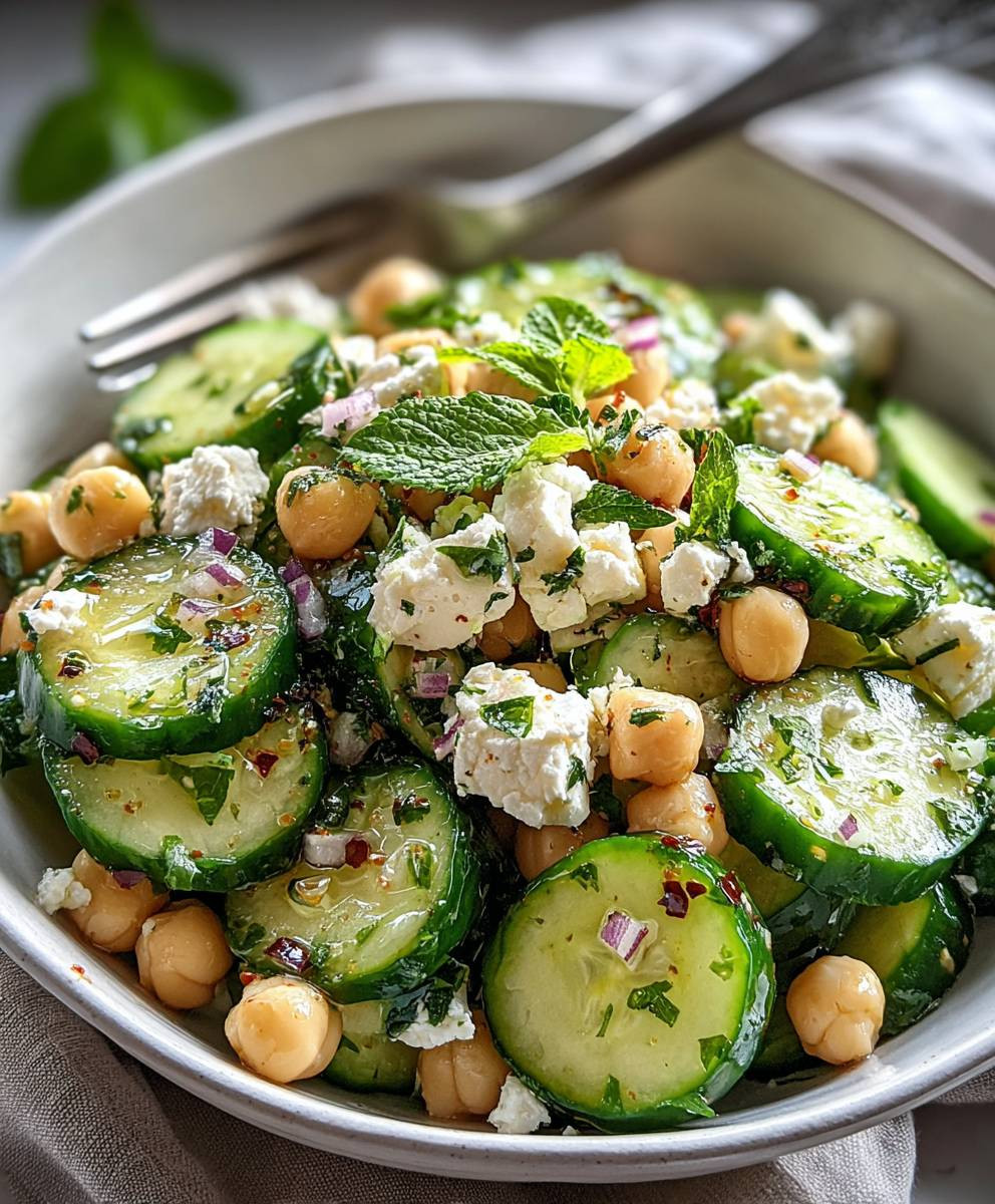 Gurkensalat mit Feta Kichererbsen