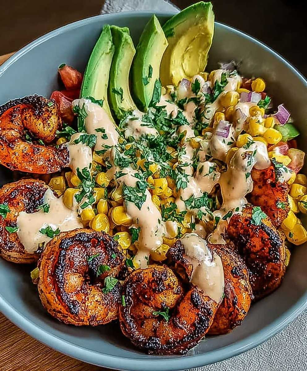 Gegrillte Garnelen Bowl Avocado Salsa