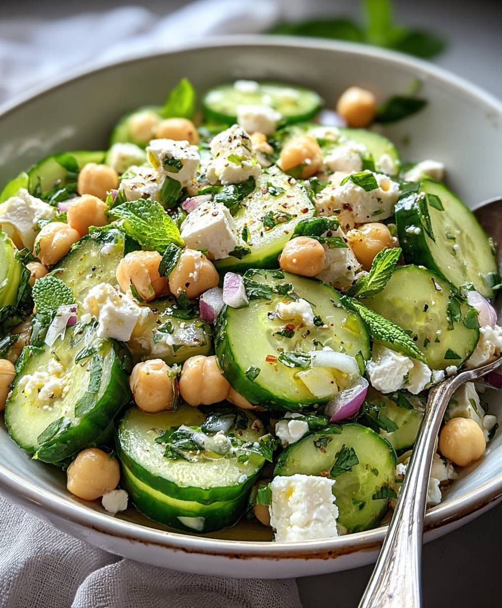 Gurkensalat mit Feta Kichererbsen