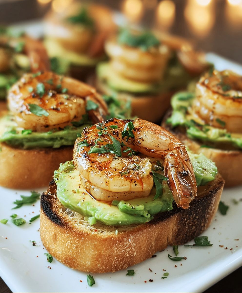 Knoblauch Garnelen Crostini mit Avocado