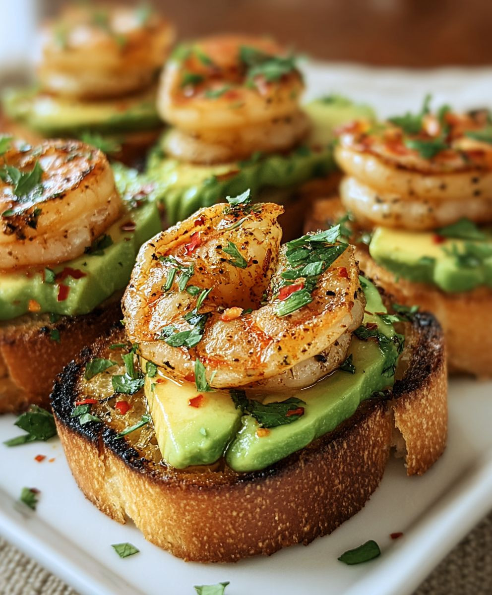 Knoblauch Garnelen Crostini mit Avocado