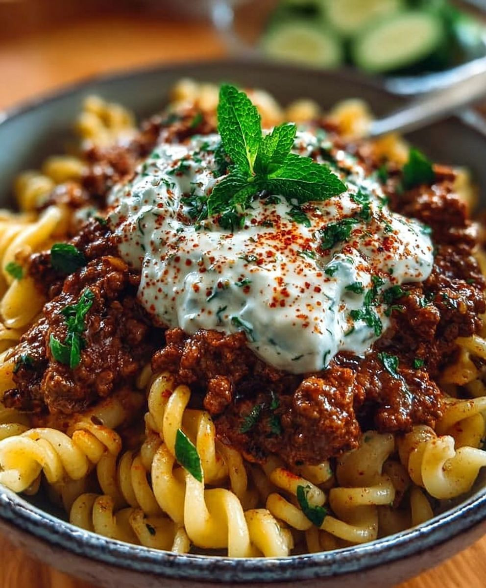 Türkische Pasta Hackfleisch Joghurtsoße