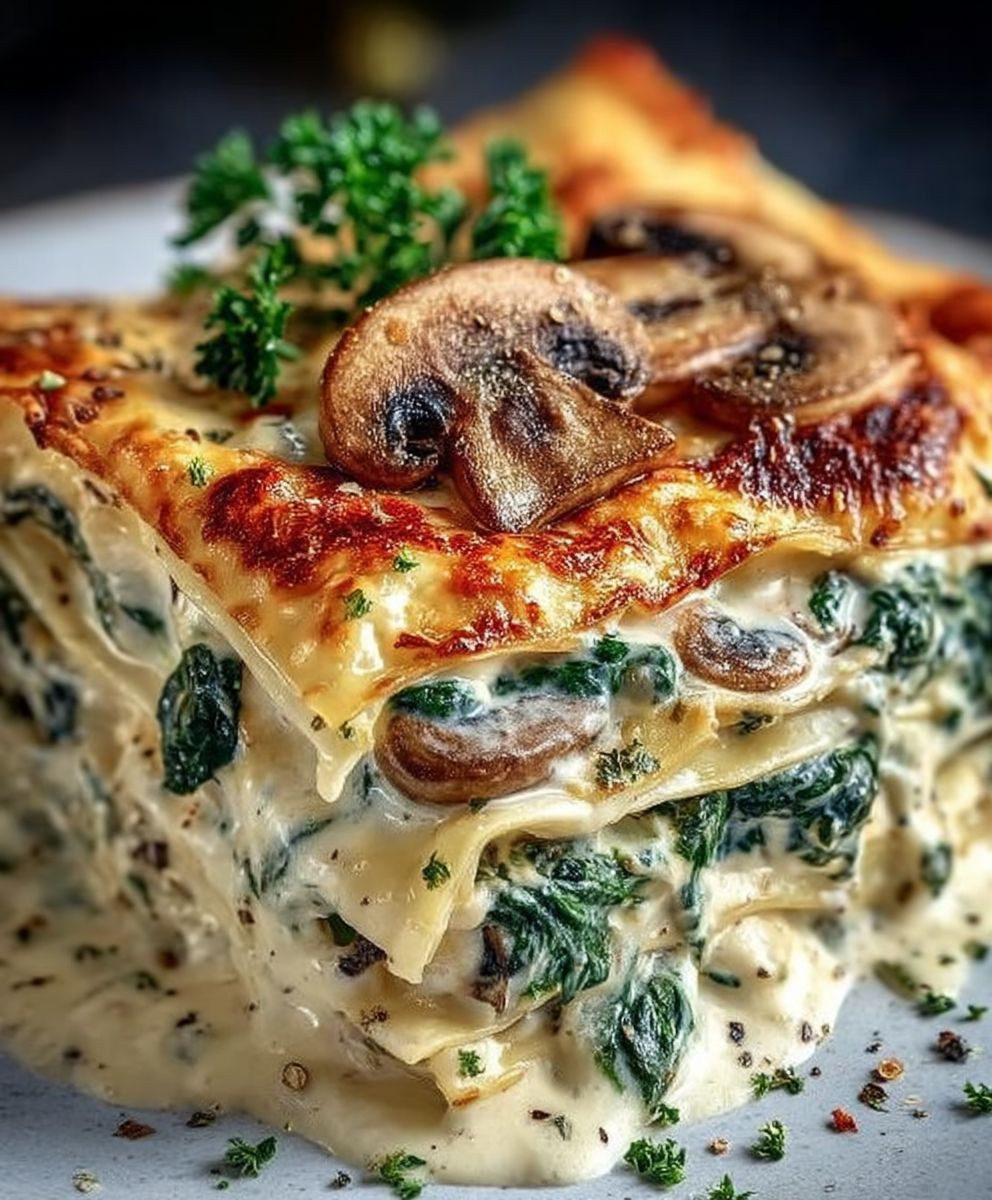 Cremige Spinat Champignon Lasagne