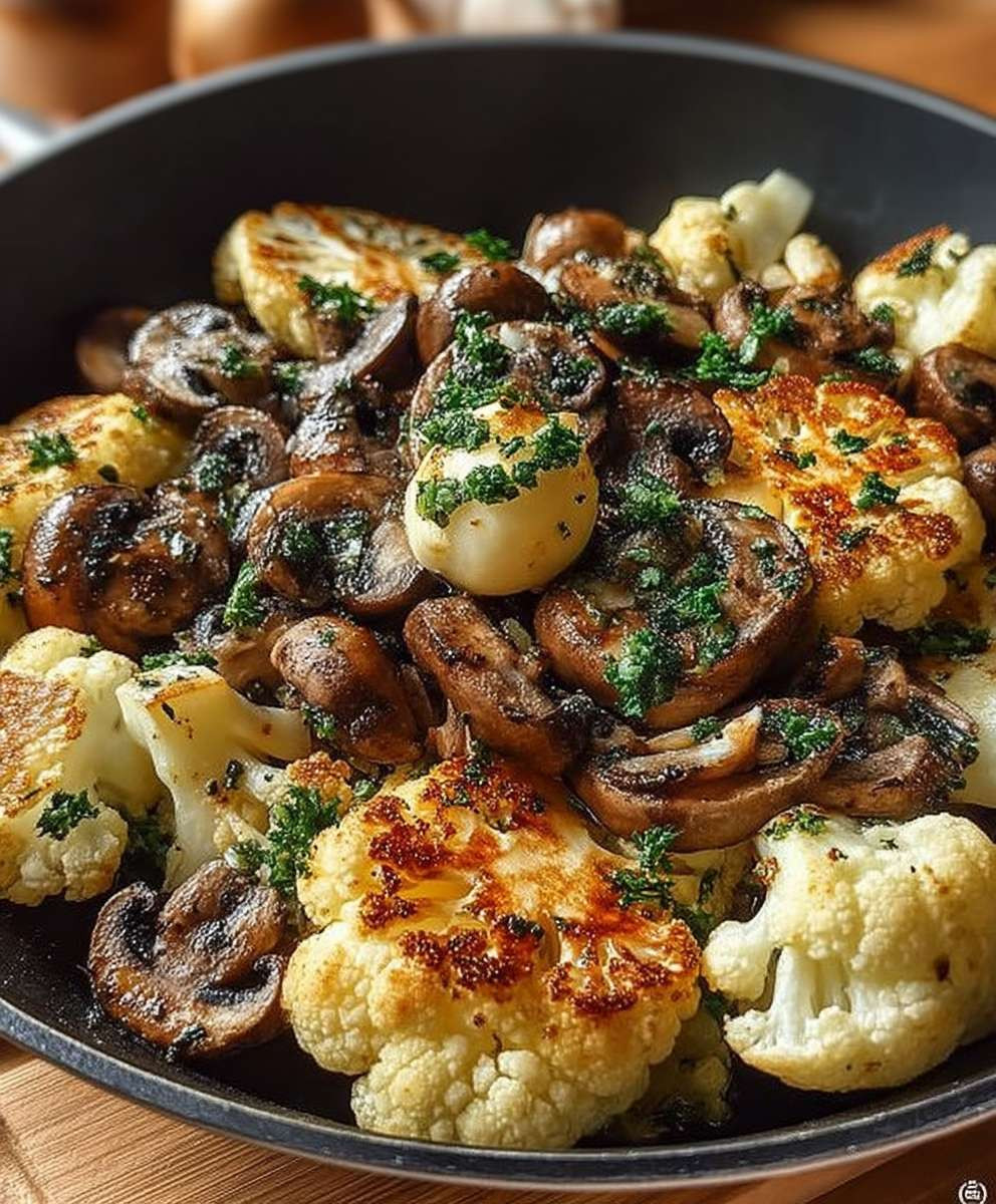 Blumenkohl Champignon Pfanne Knoblauch