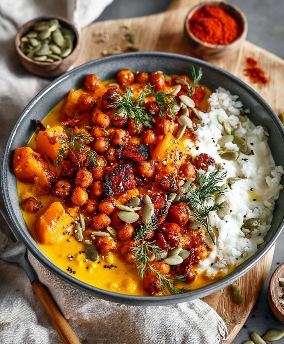 Kürbiscurry Kichererbsen knusprig