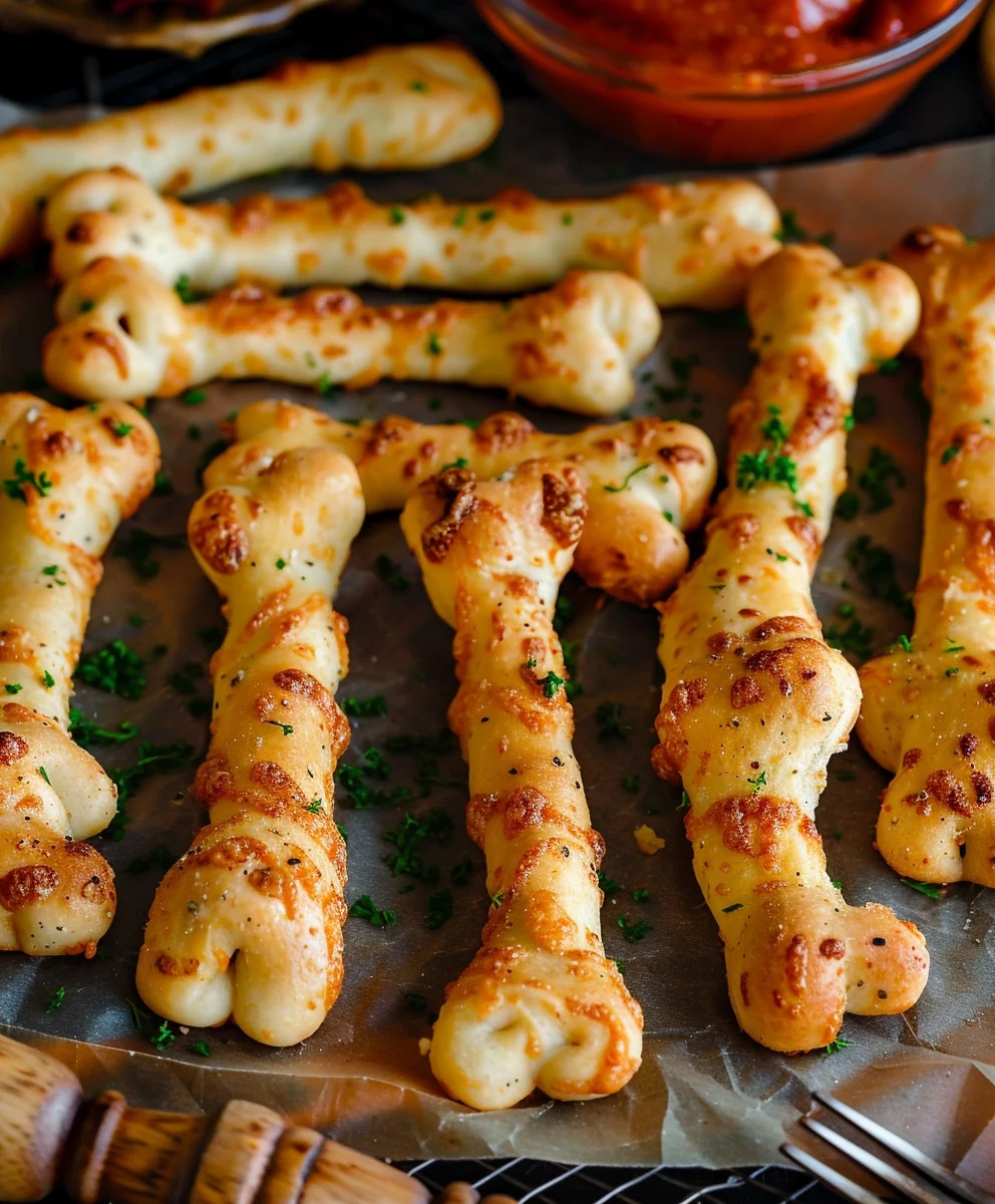 Käsige Halloween Brotstangen Knochen – Grusel-Snack!
