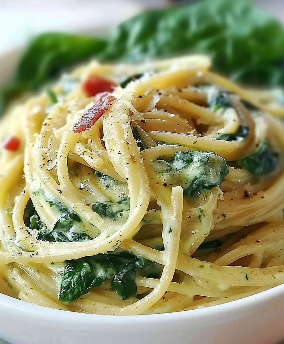Cremige Spaghetti mit Spinat & Frischkäse-Sauce