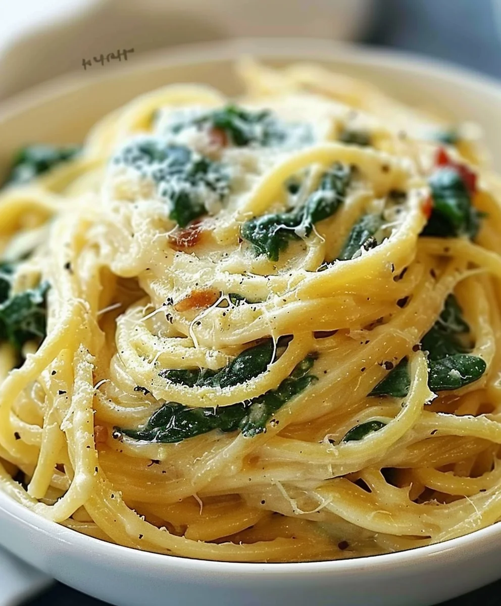Cremige Spaghetti mit Spinat & Frischkäse-Sauce, lecker!
