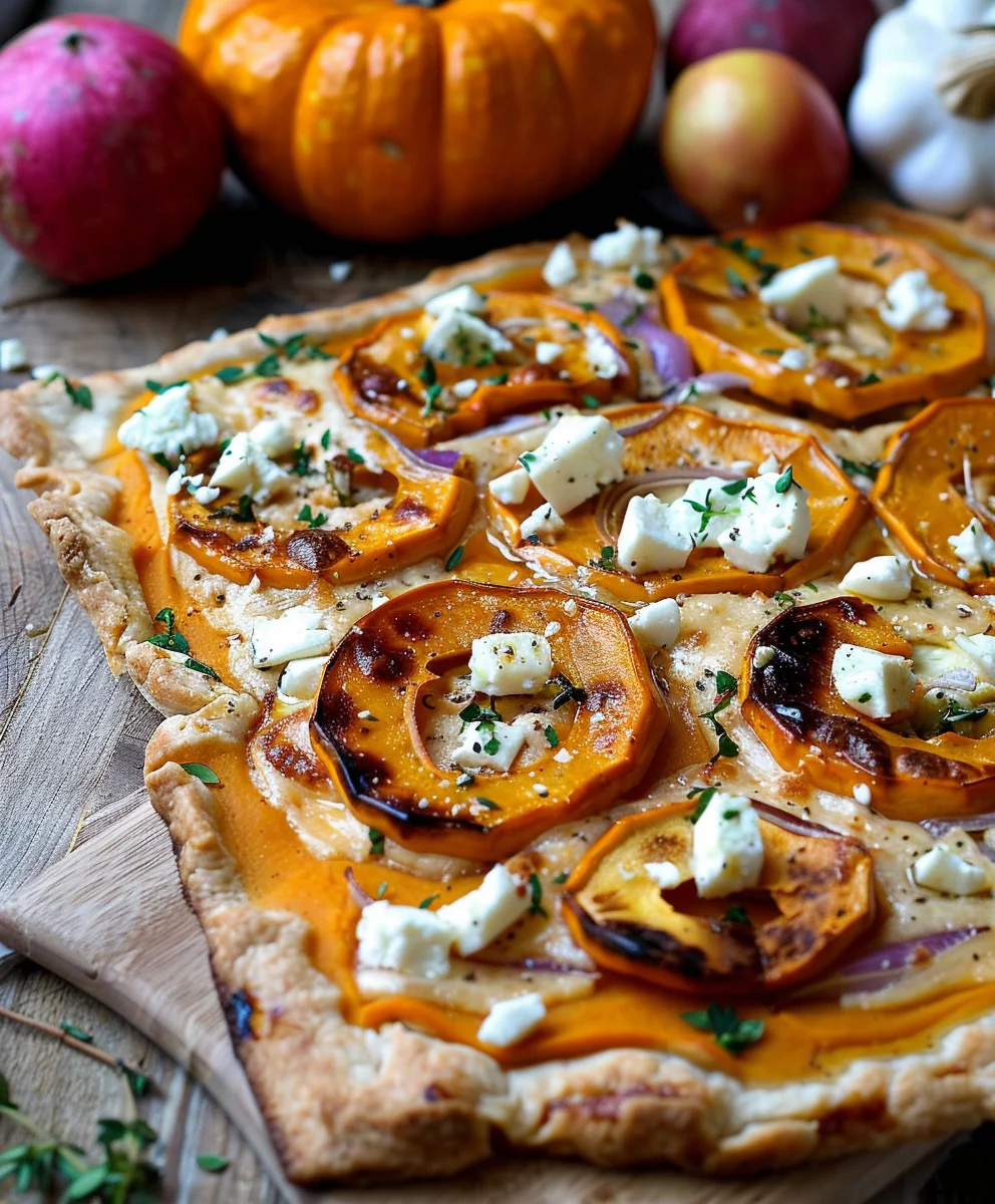 Kürbis Flammkuchen mit Feta – Knusprig, würzig, einfach lecker!