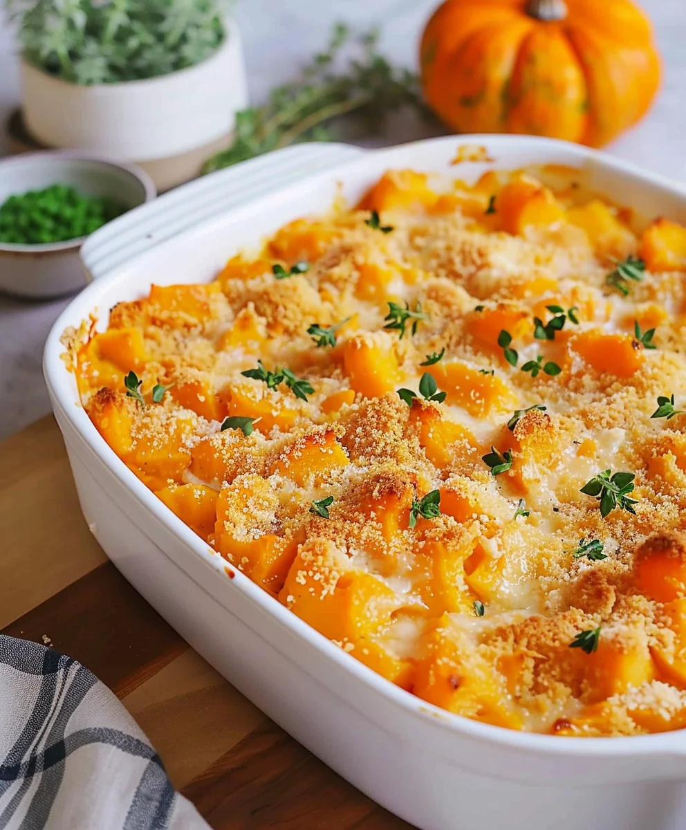 Cremiger Butternut Kürbis Auflauf mit Gnocchi