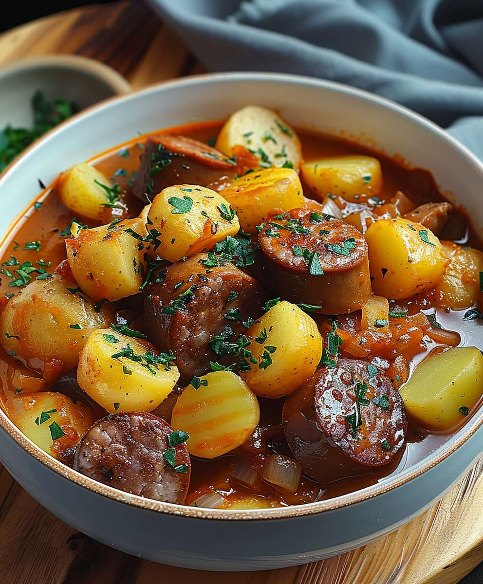 Kartoffelgulasch mit Würstchen