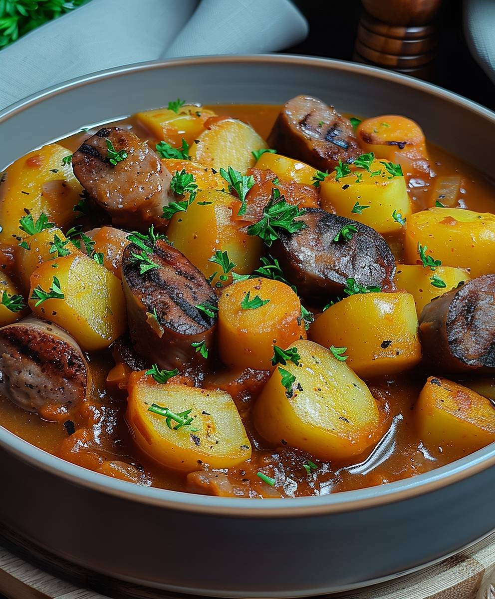 Kartoffelgulasch mit Würstchen