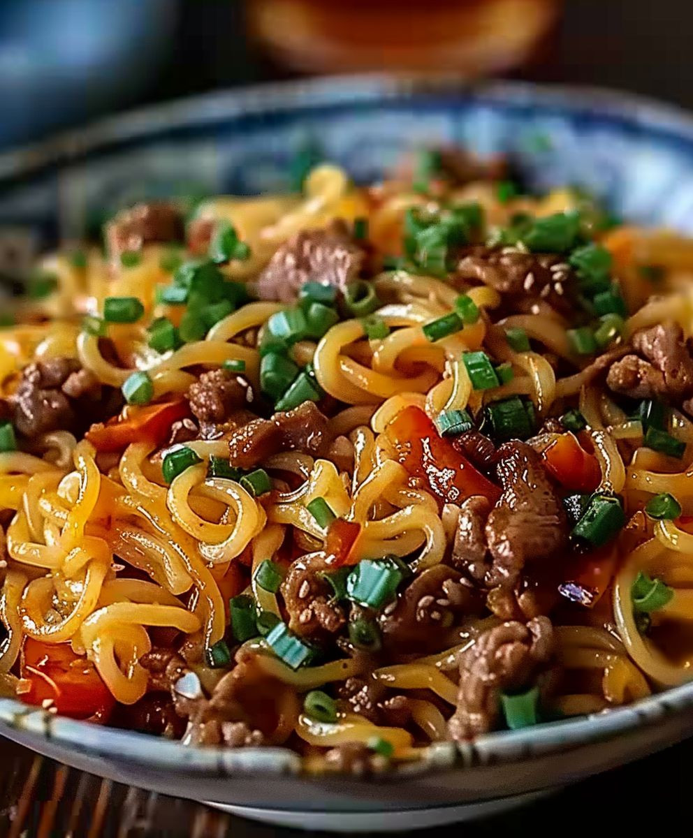 Mongolische Hackfleisch Nudeln