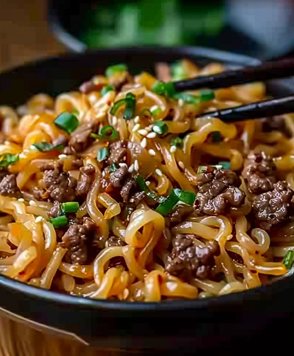 Mongolische Hackfleisch Nudeln