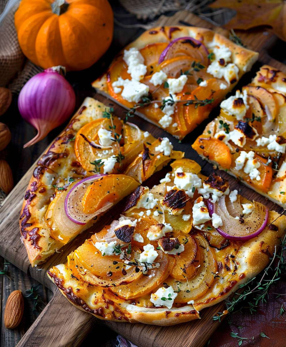 Kürbis Flammkuchen mit Feta