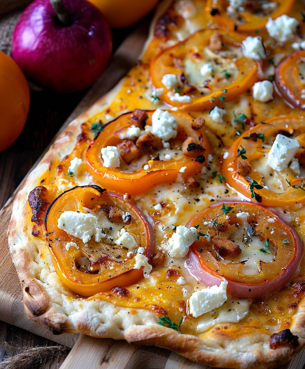 Kürbis Flammkuchen mit Feta