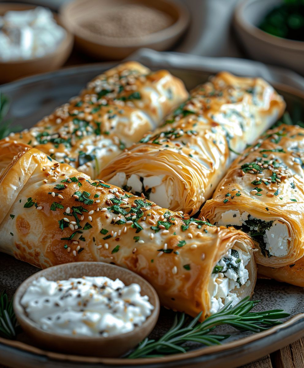 Blätterteig Röllchen Spinat Feta