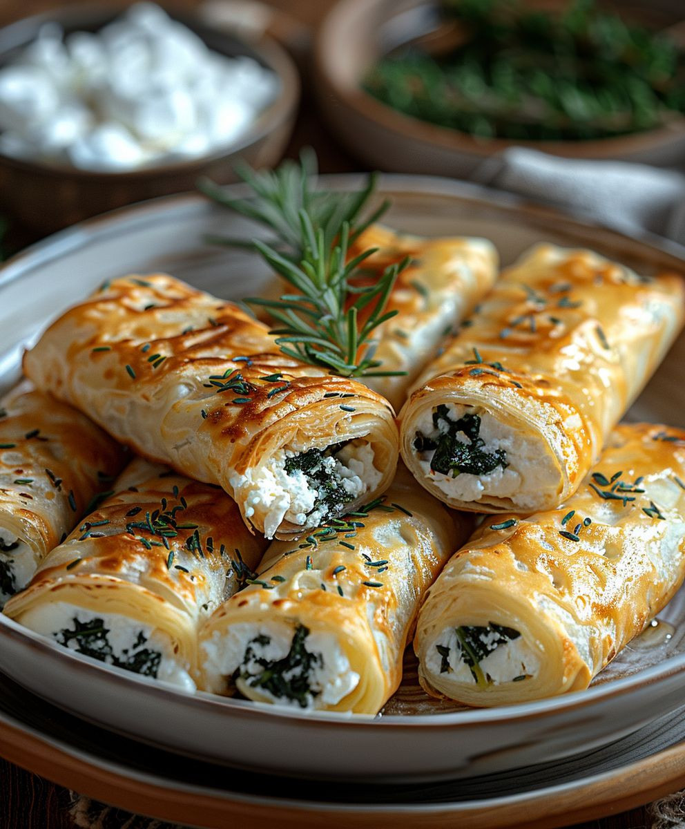 Blätterteig Röllchen Spinat Feta