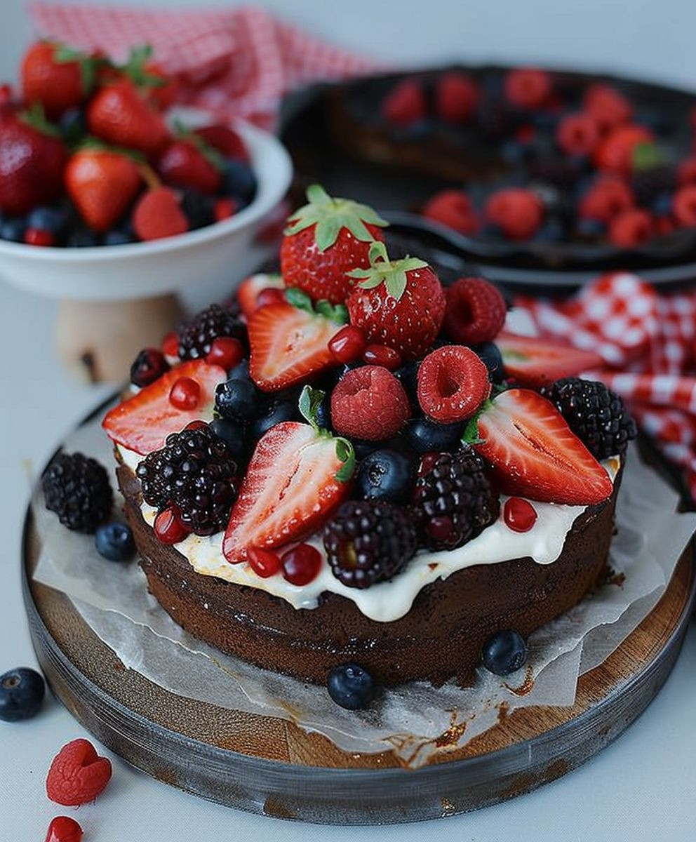 Browniekuchen Mascarponecreme Beeren