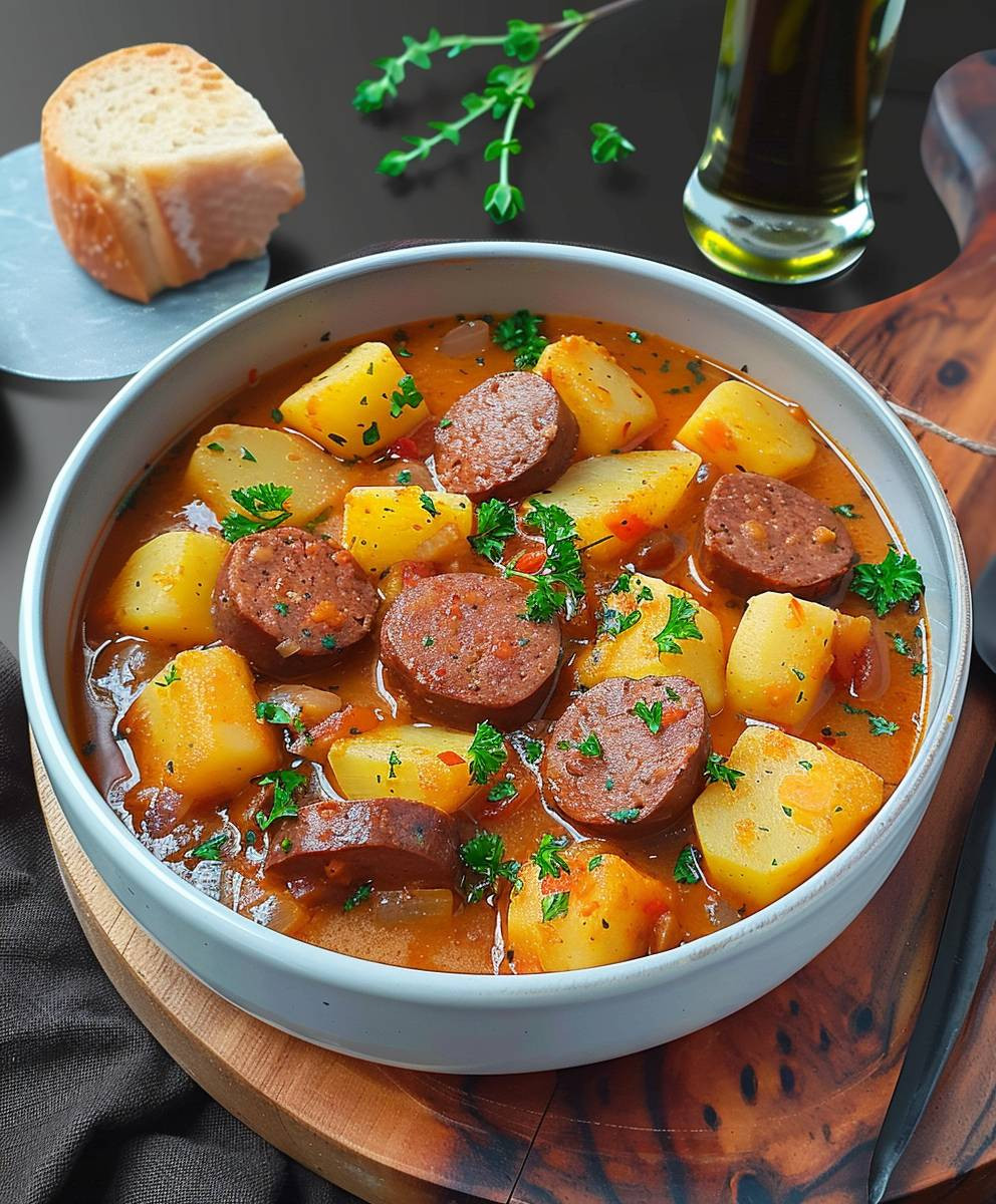 Kartoffelgulasch mit Würstchen