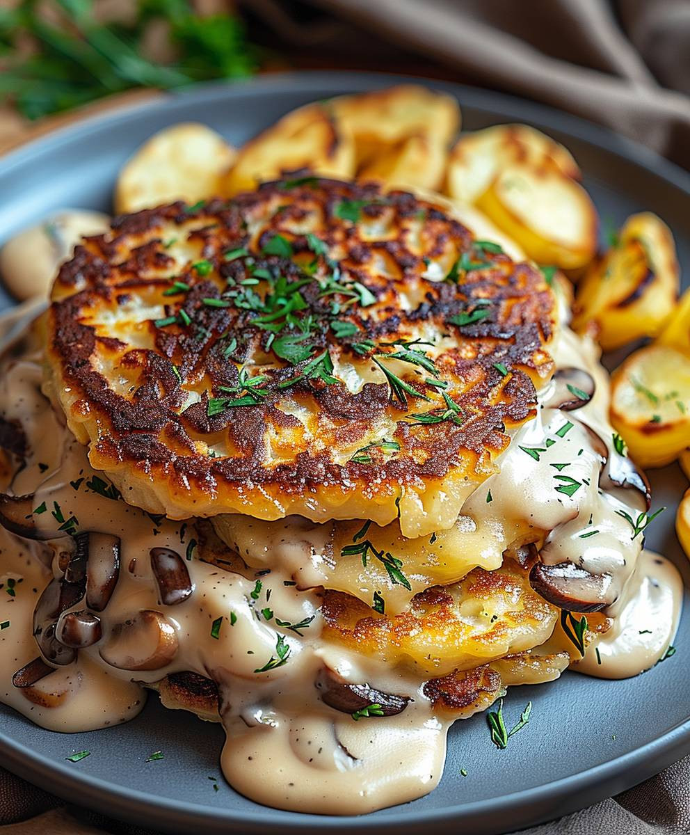 Mozzarella Rösti Pilzrahmsoße