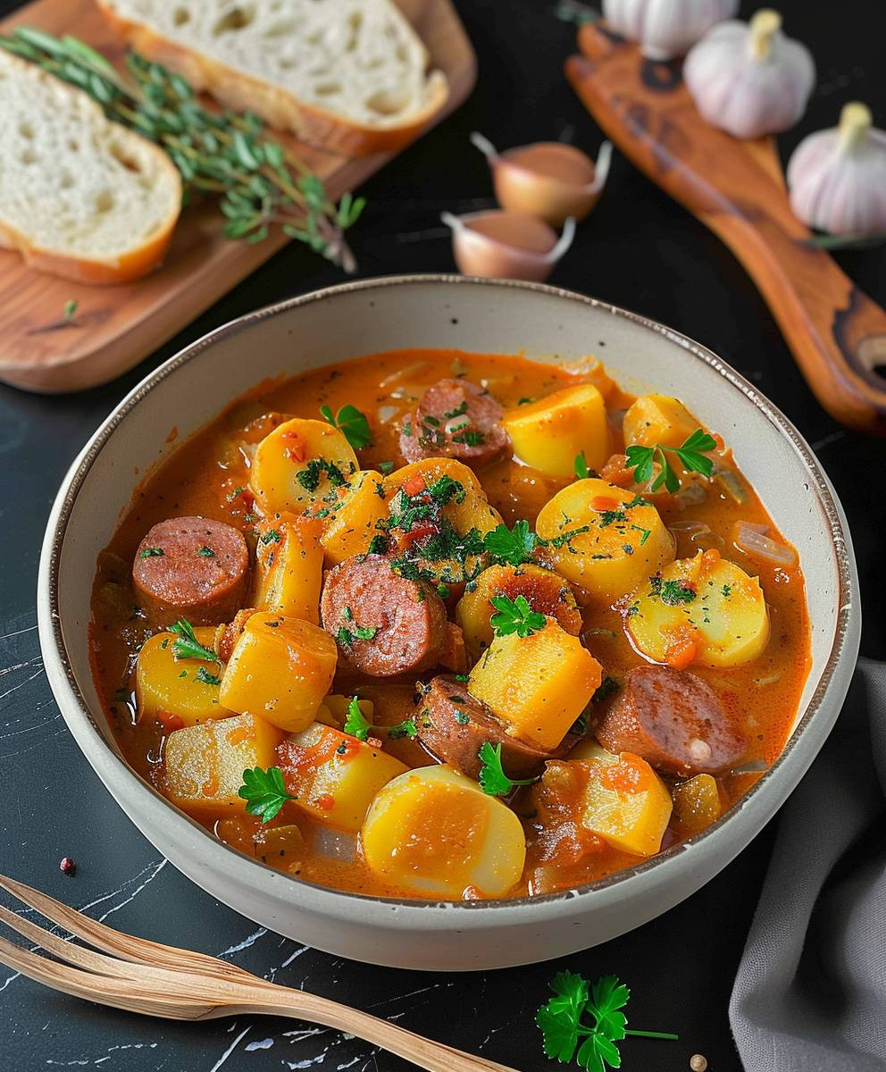 Kartoffelgulasch mit Würstchen