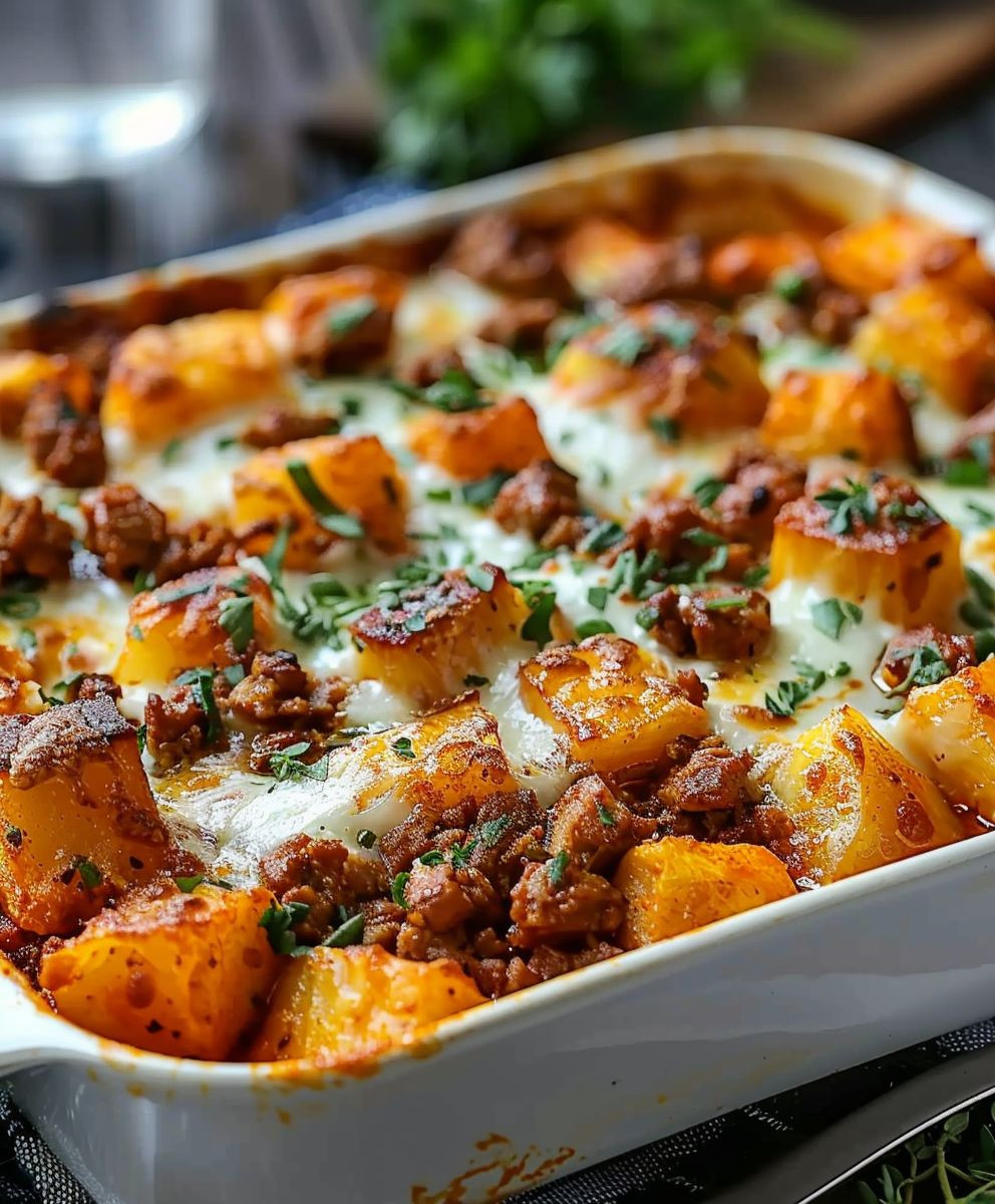 Süßkartoffel Hackfleisch Auflauf Feta