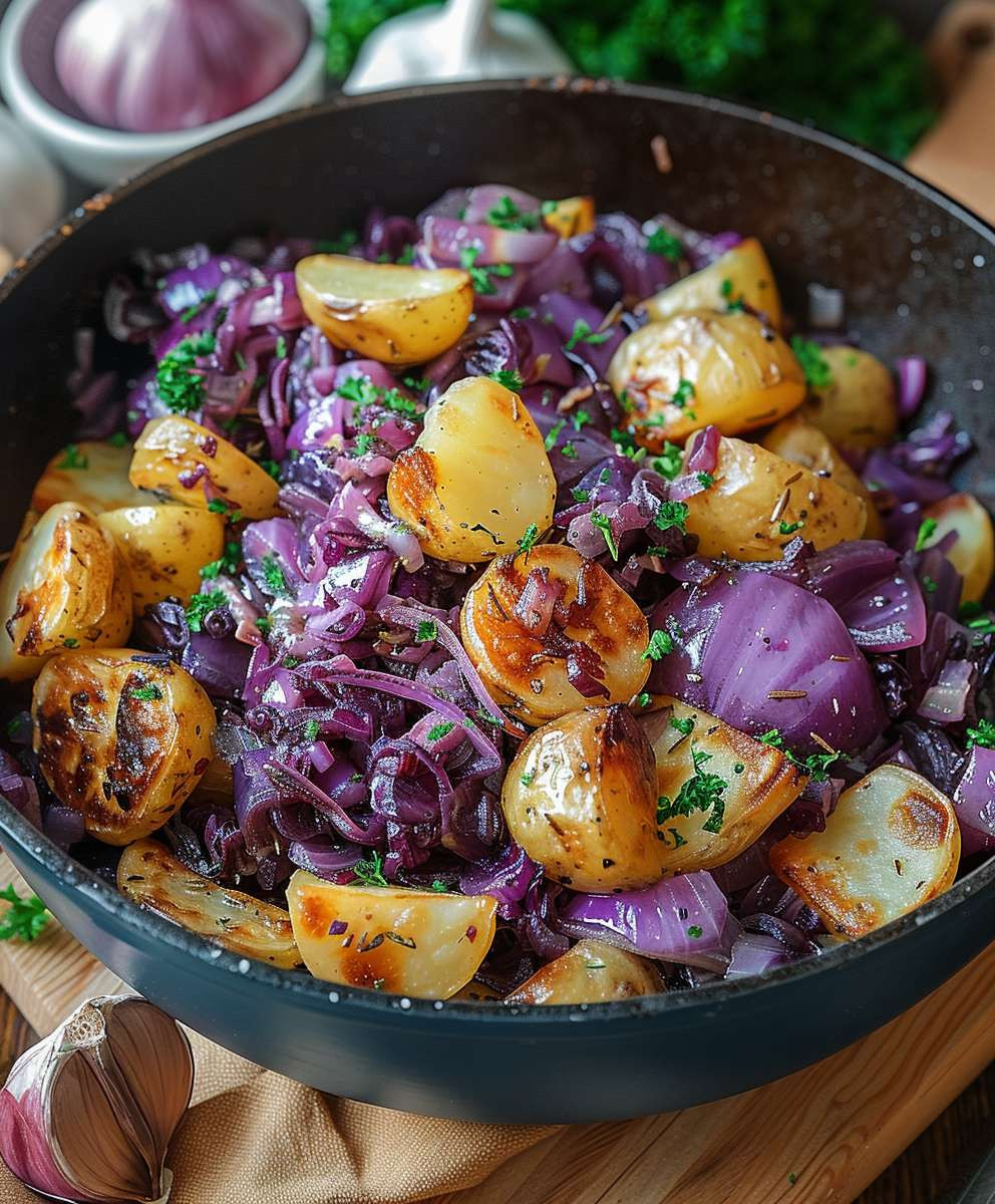 Rotkohl Pfanne mit Kartoffeln