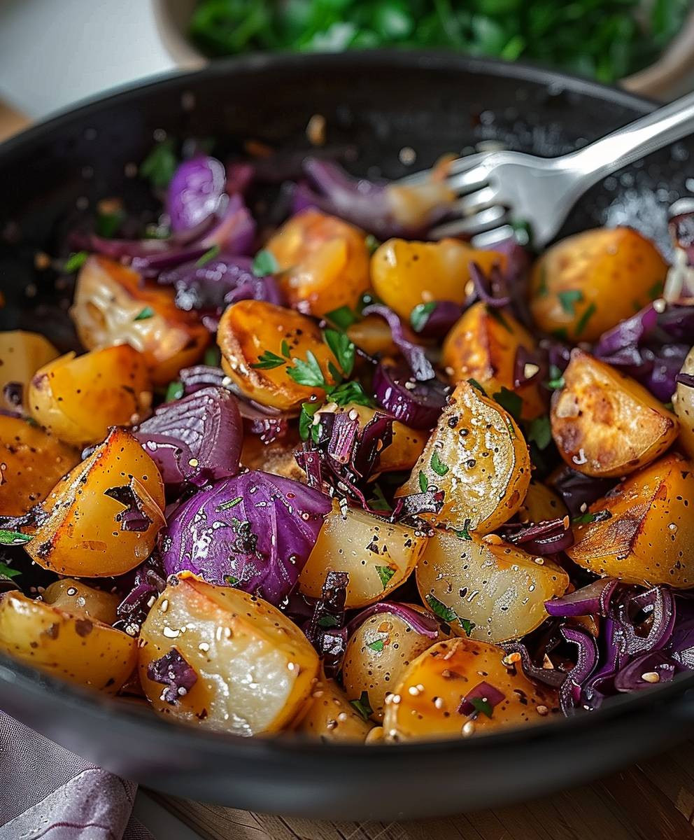 Rotkohl Pfanne mit Kartoffeln