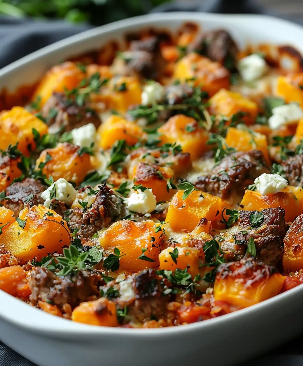 Süßkartoffel Hackfleisch Auflauf Feta