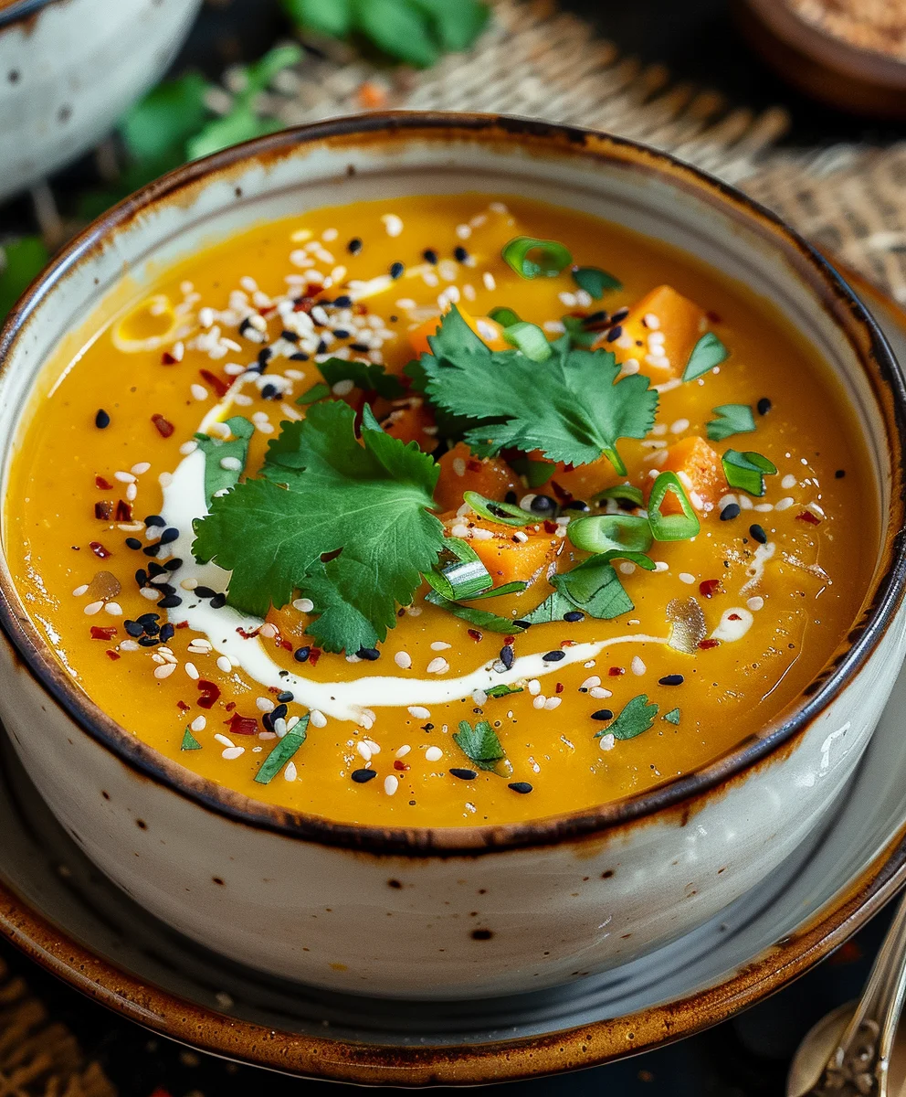 Scharfe Sesam Karotten Suppe mit roten Linsen – Lecker!