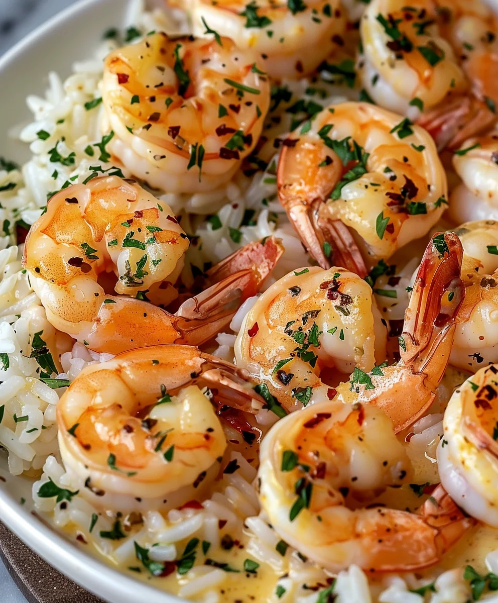 Einfache Cremige Knoblauchbutter Garnelen mit Reis