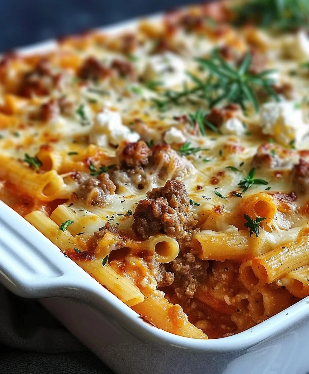 Griechischer Nudelauflauf mit Feta & saftigem Rinderhack